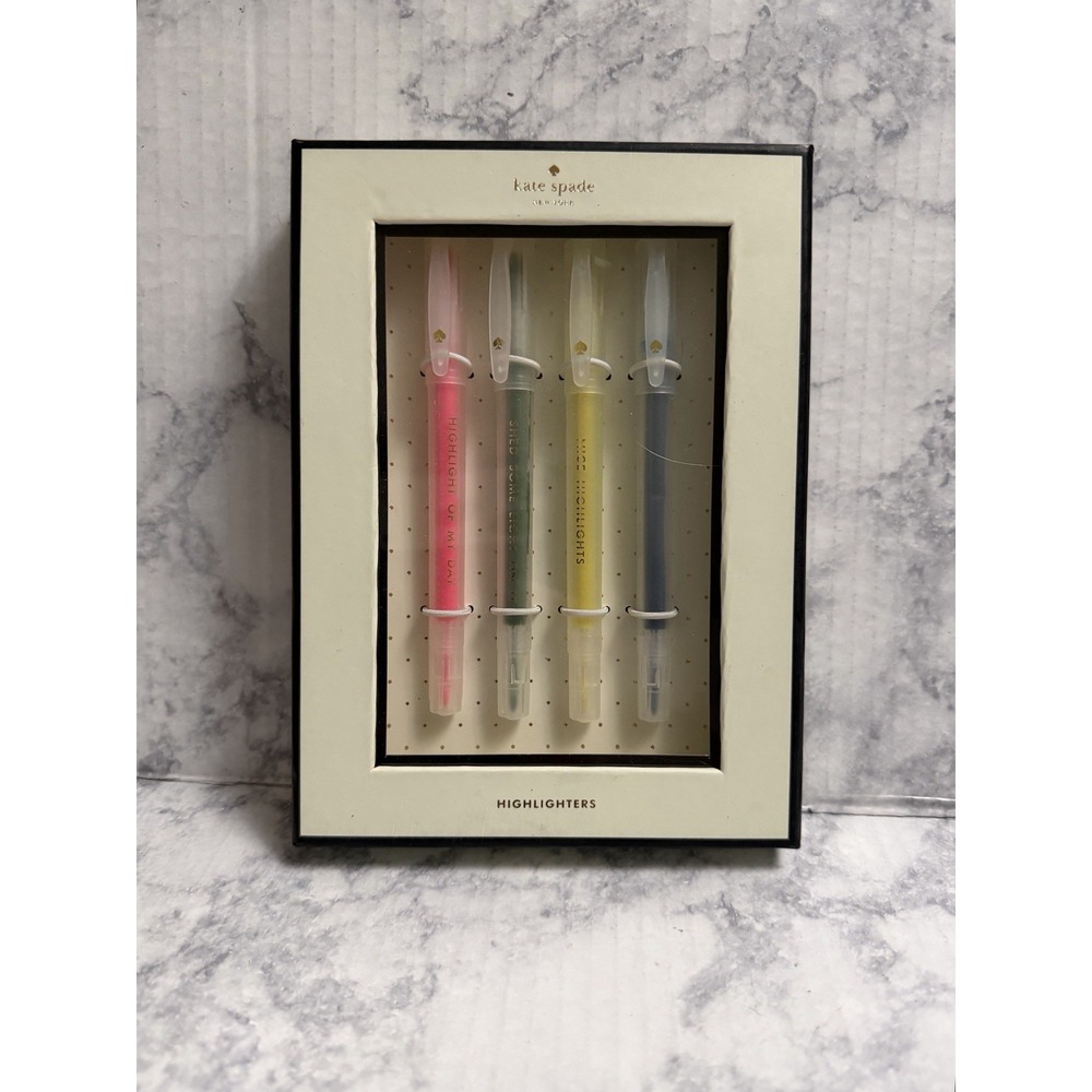 Kate Spade New York Desk Highlighter Set 4 Double Sided Sassy Sayings Gold Clear